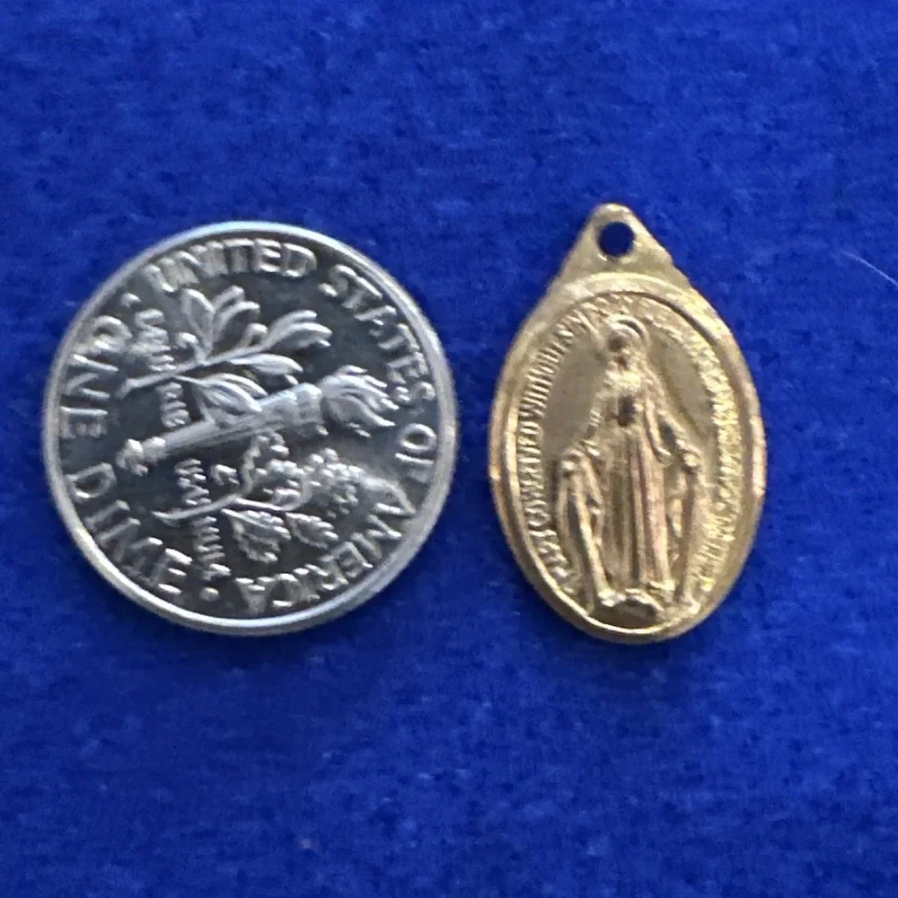 French Early Brass Mary Pendant Antique 1